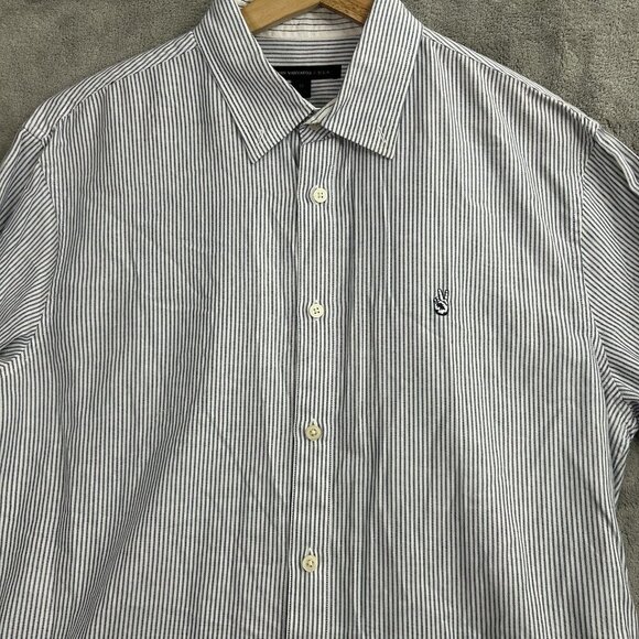 John Varvatos USA Shirt Mens Medium Striped Peace Sign Logo Button Up Casual - Picture 5 of 10